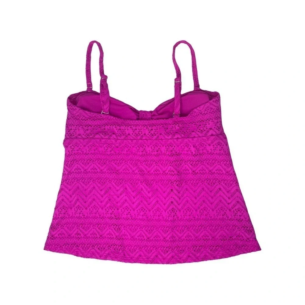 Hot Pink Crochet Tankini Swim Top Adjustable Straps Women Size Medium‎